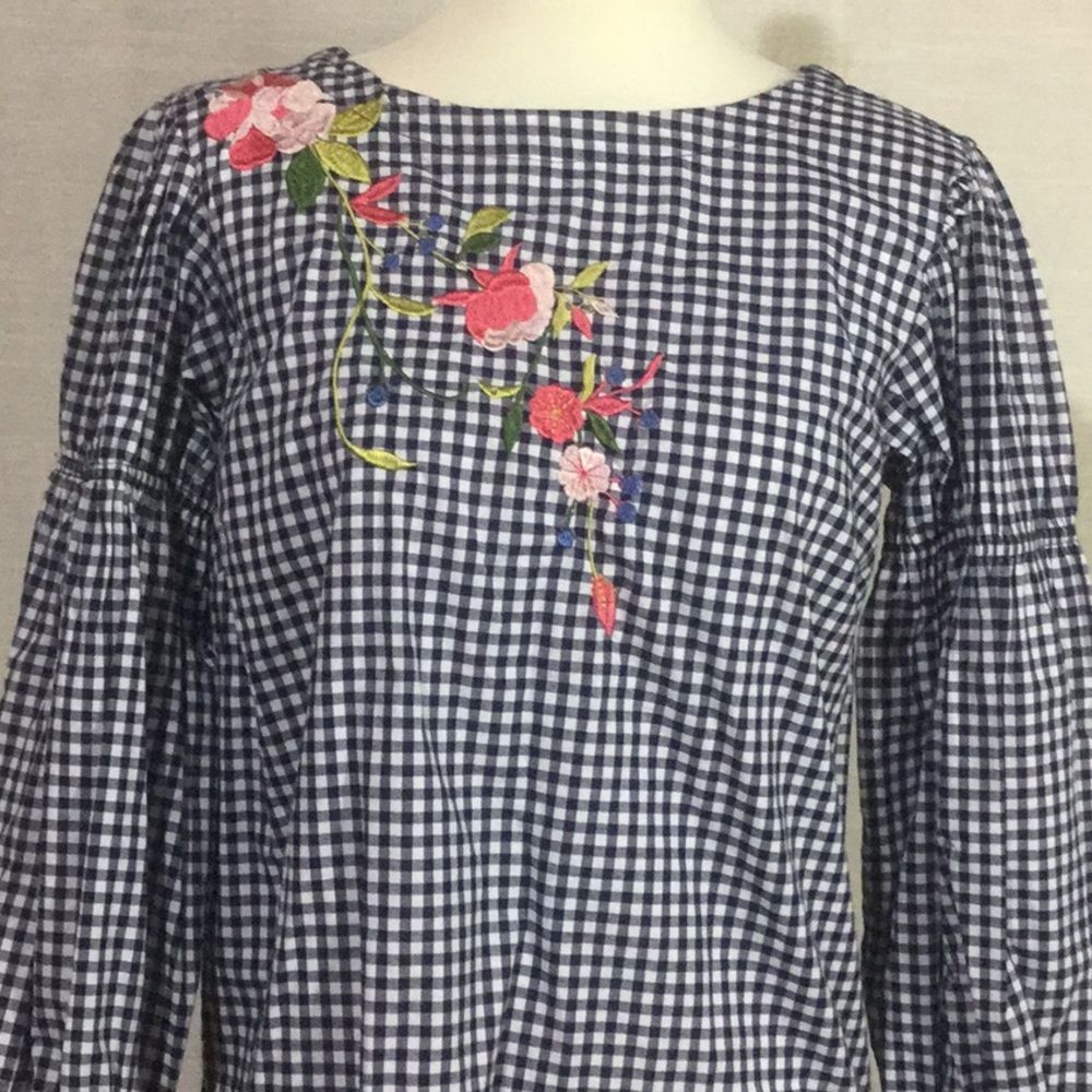Cupio Navy White Gingham Blouse Embroidered - Picture 3 of 7